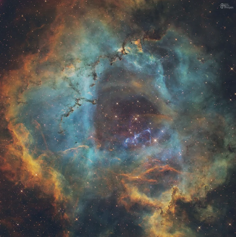 The Rosette Nebula in SHO (Hubble Palette)_ by Beatrice Heinze (Processing)/ Telescope Live (Data)