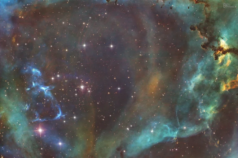 The heart of the Rosette Nebula in SHO by Beatrice Heinze (processing)/ Telescope Live (data)