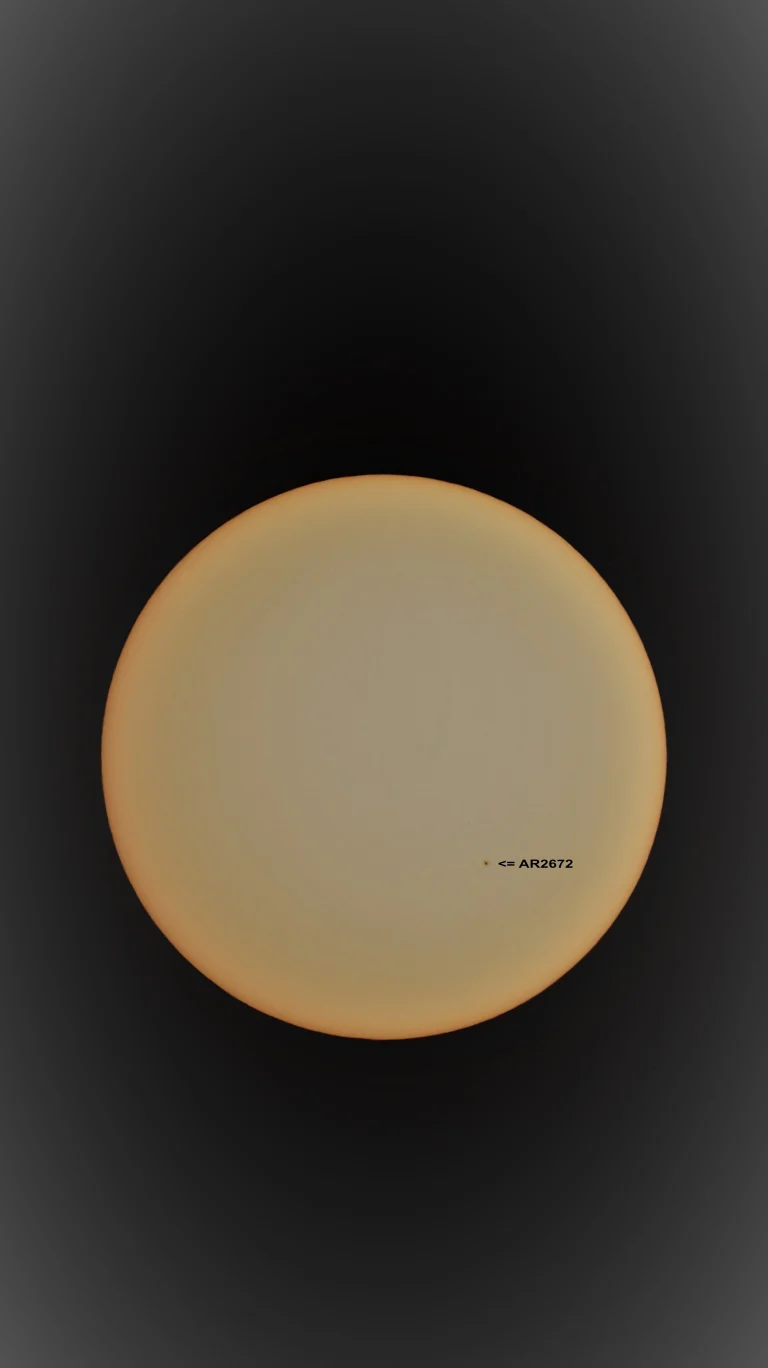 4. The Sun with sunspot AR2672, taken with a DSLR on an 8” Newtonian telescope by Beatrice Heinze