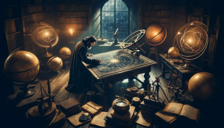 AI-generated image of a vintage astronomer creating a star chart by Beatrice Heinze